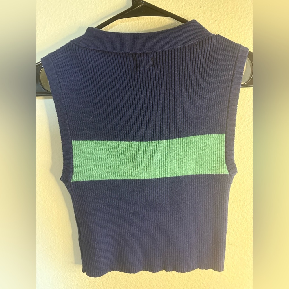 BDG half zip Sleeveless Polo in Navy and Mint - Picture 4 of 4